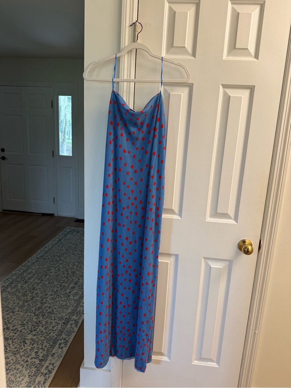 Zara Blue Slip Dress with Red Polka Dots